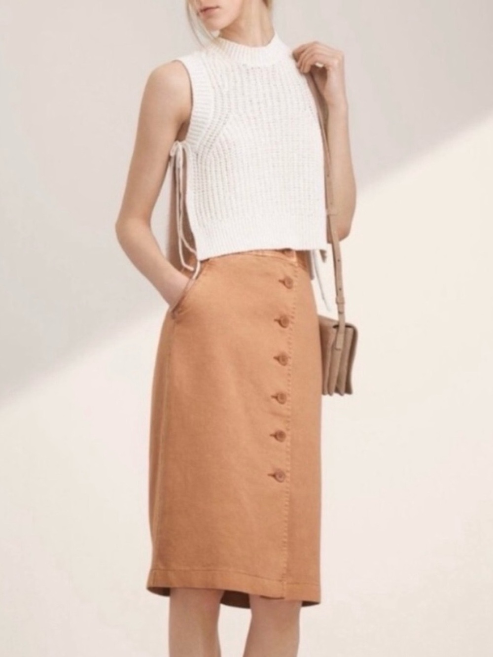 Wilfred Lorient button front cotton pencil skirt with pockets - Picture 1 of 9